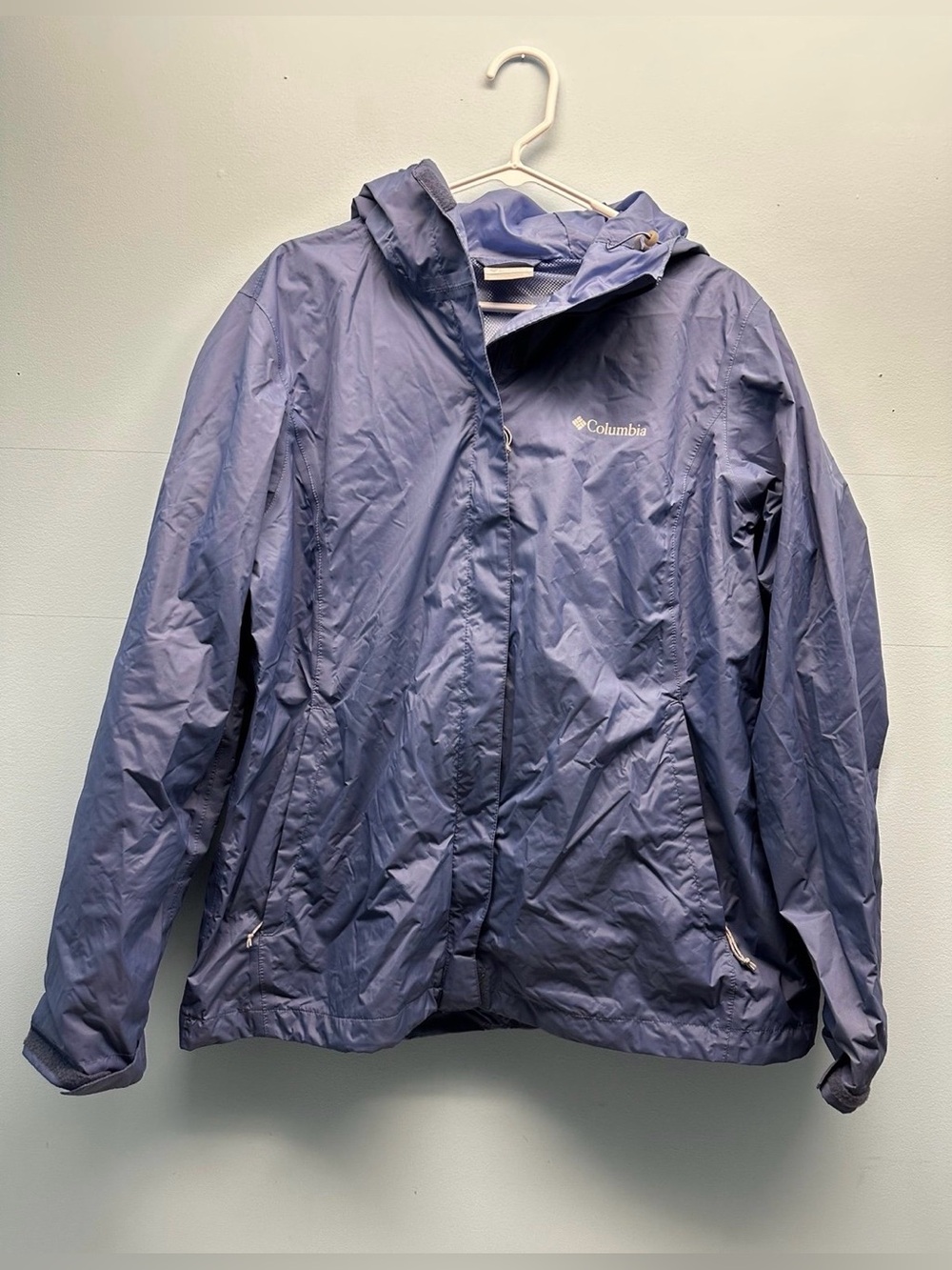Women’s Blue Columbia Long Sleeve Full Zip Hooded Rain Jacket Coat Size XL